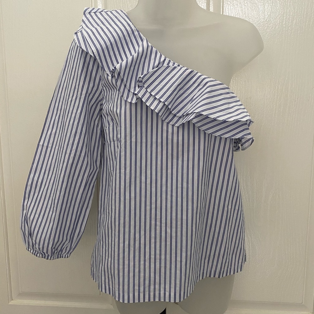 J.CREW Striped One Shoulder Shirt Sz 2